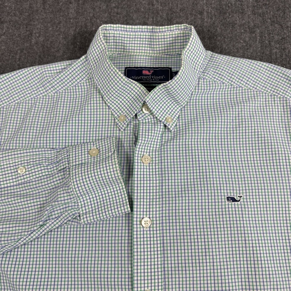 Vineyard Vines Men's L Slim Fit Whale Shirt Purple Green Check Plaid Cotton